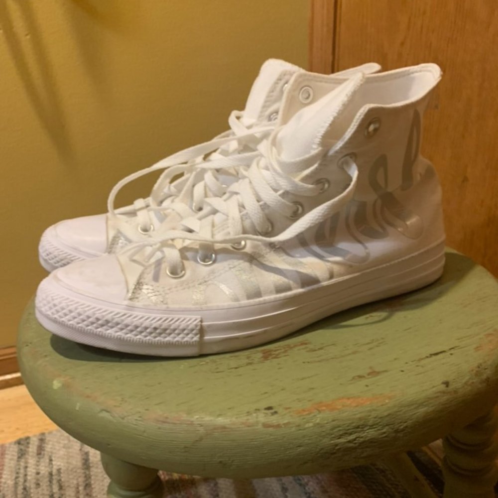 Converse All Star Metallic Script Logo High Top Shoes Women’s Size US 10 UK 8